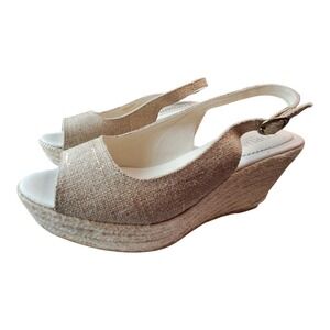 Cordani Metallic Gold Woven Espadrille Wedge Sandals Made in Spain Size 40